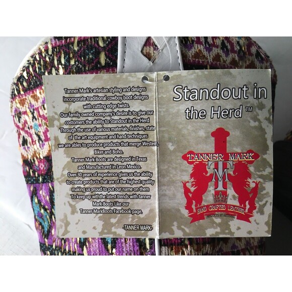 NEW Tanner Mark Cowboy Western Boot TML37001 Purple Serape Aztec Glitter Sz 7.5 - Picture 12 of 16